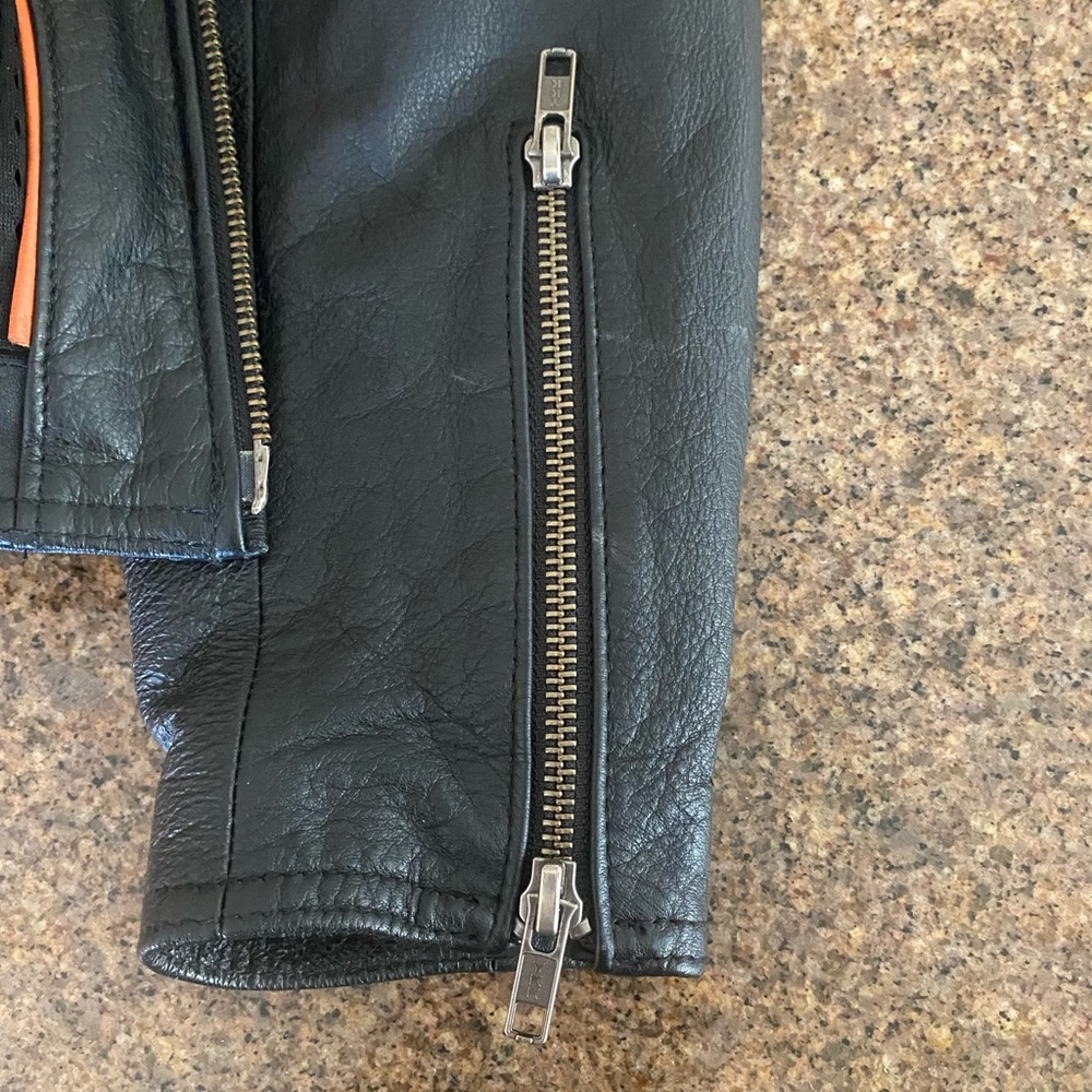 Authentic 3 in 1 Harley Davidson Black Orange Miss Enthusiast Leather Jacket Lrg - Picture 9 of 15